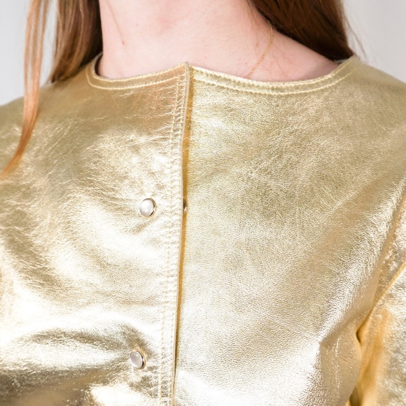 Vintage Metallic Gold Genuine Leather Jacket - Picture 7 of 8